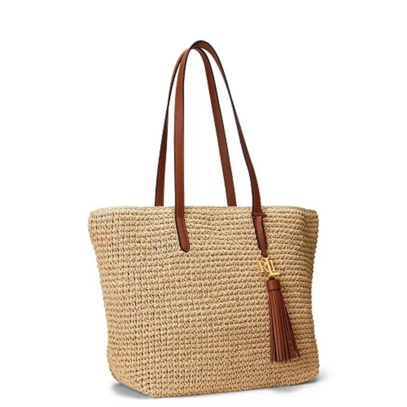 Lauren Ralph Lauren Handbags - Lauren Ralph Lauren Tan and Brown Tote Bag with Leather Accents